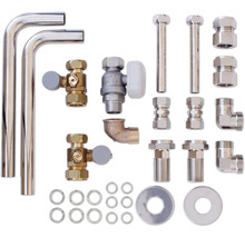 Verschiedene Sanitärinstallationsmaterialien und -zubehör für Heizung und Sanitär.