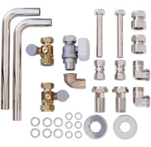 Divers accessoires d'installation sanitaire et de chauffage tels que des tuyaux, des vannes et des raccords