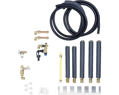 Kit de raccordement de radiateur avec différents raccords, tuyaux et accessoires