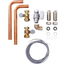 Kit de raccordement de radiateur avec tubes en cuivre, vannes, raccords, joints et capteur de température