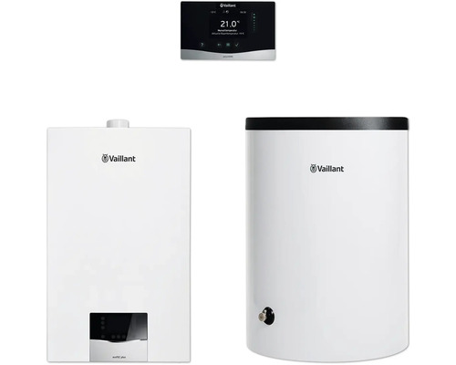 Vaillant Paket 1.768/3 Gas-Wandheizgerät ecoTEC plus VC 20 CS/1-5, Warmwasserspeicher uniSTOR plus VIH R 150/6 B und Raumtemperaturregler sensoHOME VRT 380/2 8000014456 Vaillant Heizungsanlage mit Steuerung und Warmwasserspeicher