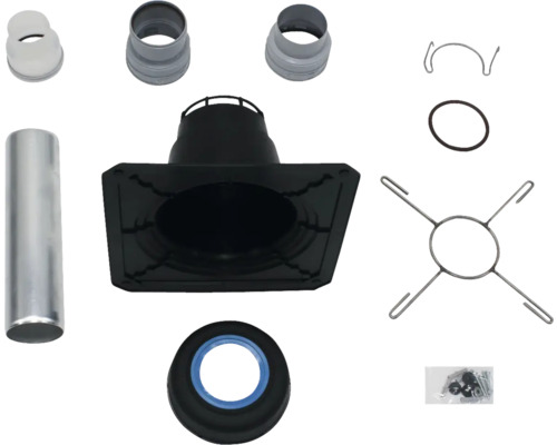 Ofenrohr-Zubehörset mit verschiedenen Rohrstücken, Dichtungen und Befestigungselementen