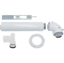 Abluftsystem bestehend aus Rohr, Winkelstück, T-Stück, Rosette und Befestigung