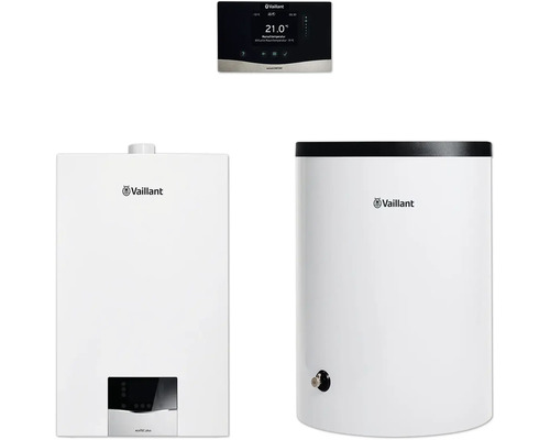Vaillant Paket 1.716/3 Gas-Wandheizgerät ecoTEC plus VC 10 CS/1-5, Warmwasserspeicher uniSTOR plus VIH R 150/6 B und witterungsgeführter Regelung sensoCOMFORT VRC 720/3 8000016487 Vaillant Heizungsanlage mit Regler und Warmwasserspeicher