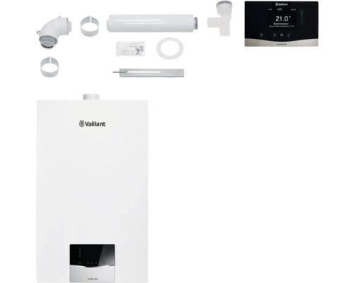 Vaillant ecoTEC plus Gasheizung mit Zubehör und Vaillant Logo