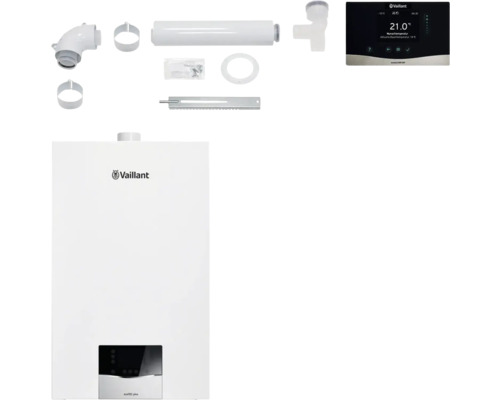 Vaillant Paket 1.710/3 Gas-Wandheizgerät ecoTEC plus VC 20 CS/1-5, witterungsgeführter Regelung sensoCOMFORT VRC 720/3 und Luft-/Abgasführung starr Ø 80 PP 8000016458 Vaillant ecoTEC plus Gas-Brennwertgerät mit Zubehör und Vaillant Logo