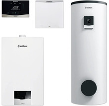 Abbildung eines Vaillant Heizsystems mit Heizkessel, Warmwasserspeicher und Steuerung