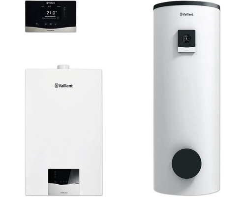 Vaillant Paket 1.732/3 Gas-Wandheizgerät ecoTEC plus VC 20 CS/1-5, Solar-Warmwasserspeicher auroSTOR plus VIH S 400/3 BR und witterungsgeführter Regelung sensoCOMFORT VRC 720/3 8000016512 Vaillant Heizungsanlage mit Regler und Warmwasserspeicher