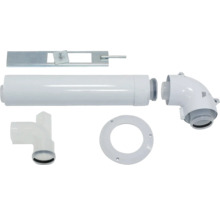 Abluftleitungssystem mit Rohren, Winkelstücken und Montageelementen