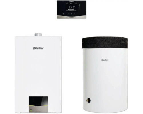 Vaillant Paket 1.67/3 Gas-Wandheizgerät ecoTEC exclusive VC 30 CS/1-7, Warmwasserspeicher uniSTOR exclusive VIH R 200/6 H und witterungsgeführter Regelung sensoCOMFORT VRC 720/3 8000016651 Vaillant Heizungsanlage mit Steuerung und Warmwasserspeicher
