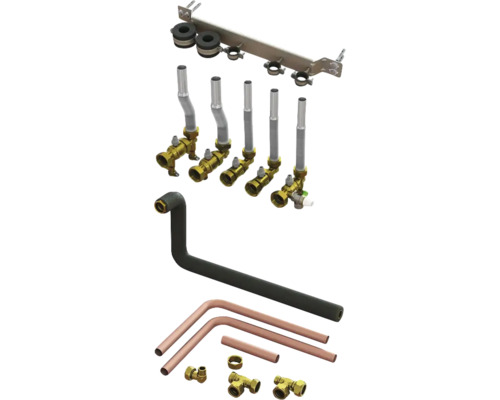 Installationsmaterial für Sanitäranlagen, inklusive Rohre, Verbinder und Halterungen