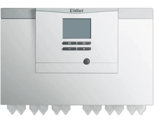 Logo Vaillant sur un appareil de chauffage avec affichage numérique et éléments de commande.