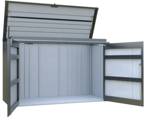 Geöffnete Gerätebox aus Metall für den Aussenbereich