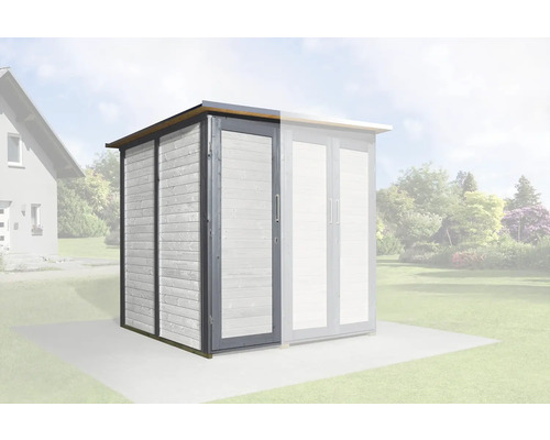 Gartenhaus mit Tür und Holzverkleidung