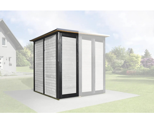 Gartenhaus mit Schiebetür und Holzwand