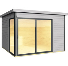 Abri de jardin en bois avec porte coulissante en verre