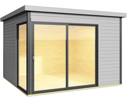 Abri de jardin en bois avec porte coulissante en verre