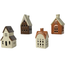 Quatre maisons décoratives en céramique pour bougies chauffe-plat