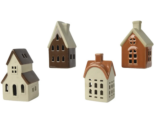 Quatre maisons décoratives en céramique pour bougies chauffe-plat