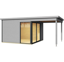 Gartenhaus mit Überdachung und Schiebetür