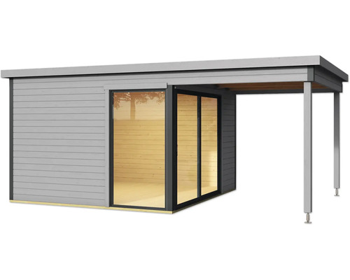 Gartenhaus mit Überdachung und Schiebetür