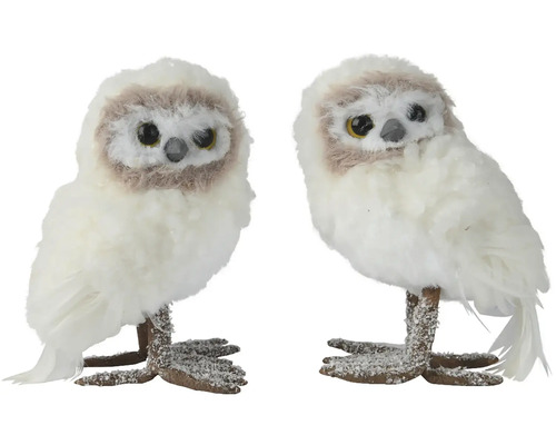 Deux hiboux blancs en tissu comme décoration