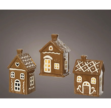 Drei dekorative Lebkuchenhäuser aus Keramik mit Beleuchtung