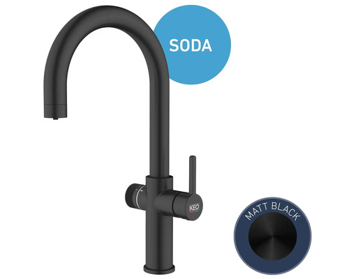 Robinet de cuisine noir avec fonction soda et caractéristique noir mat