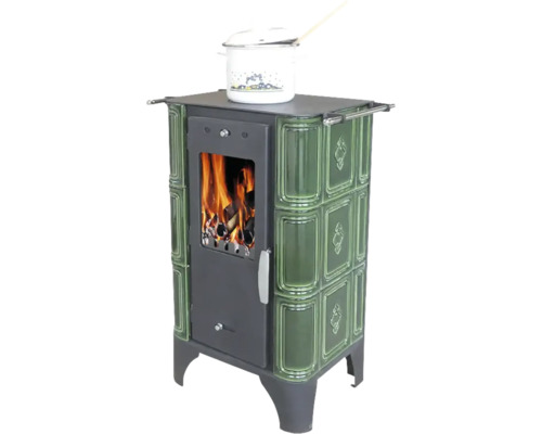 Poêle à bois avec plaque de cuisson et revêtement en céramique