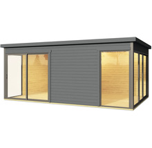 Abri de jardin moderne avec porte coulissante et façade vitrée