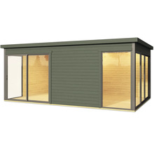 Maison de jardin moderne avec porte coulissante et grandes baies vitrées