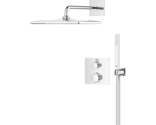 Système de douche avec douche de tête, douchette à main et mitigeur thermostatique