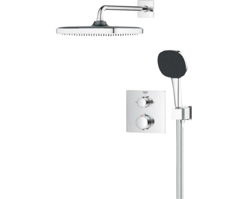 Système de douche avec douche de tête, douchette à main et mitigeur thermostatique