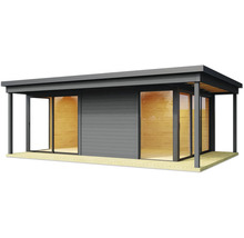 Maison de jardin moderne avec portes coulissantes et revêtement en bois