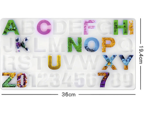 Moule en silicone pour lettres et chiffres, 36 x 19.4 cm