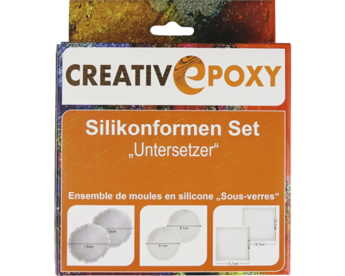 Set de moules en silicone CreativEpoxy Sous-verre, pour epoxy résine synthétique résine liquide Set de moules en silicone CreativEpoxy Sous-verre, pour epoxy résine synthétique résine liquide