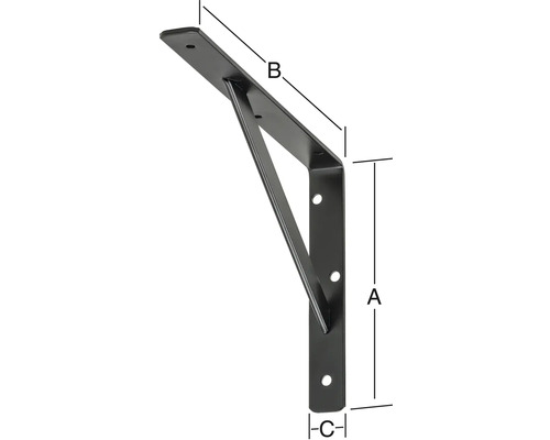 Equerre d''étagère avec les dimensions A, B et C