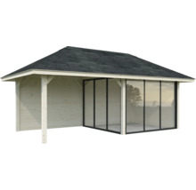 Gartenhaus mit Glasfront und Holzwänden