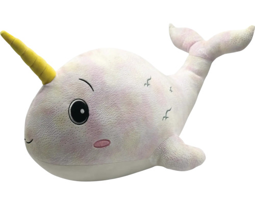 Coussin décoratif baleine licorne rose 70 cm Peluche Narval avec corne