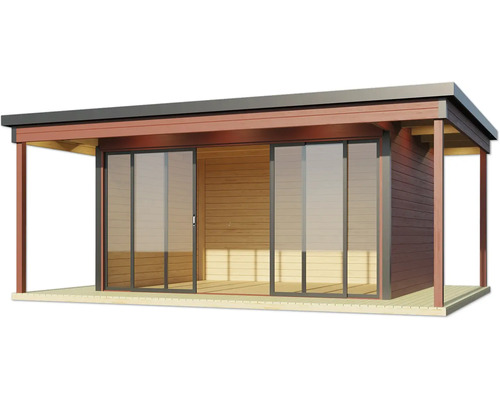 Abri de jardin avec portes coulissantes et auvent