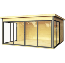 Maison de jardin en bois avec portes coulissantes en verre pour l'extérieur