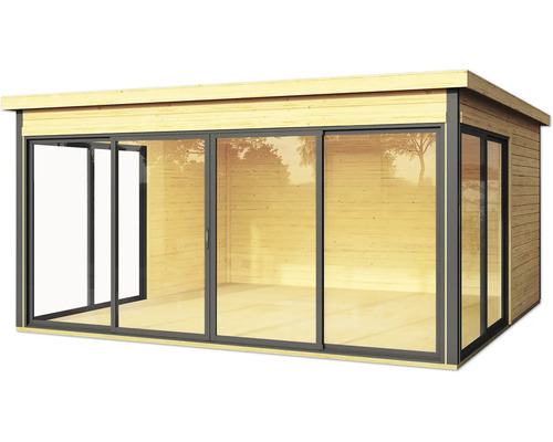 Maison de jardin en bois avec portes coulissantes en verre pour l'extérieur