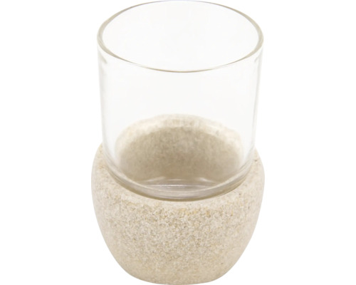 Teelichthalter aus Glas und Sandstein