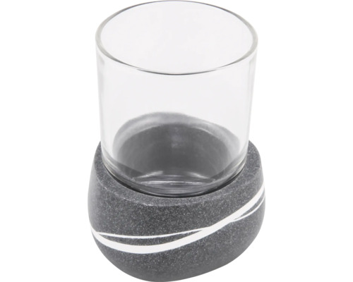 Bougeoir en verre avec base en pierre