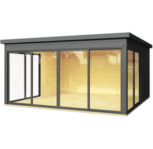 Abri de jardin avec portes coulissantes et bardage en bois