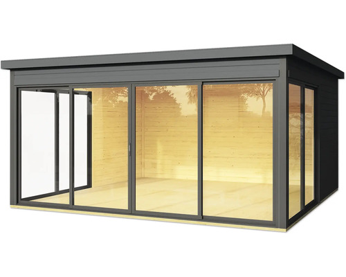 Abri de jardin avec portes coulissantes et bardage en bois