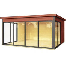 Abri de jardin en bois avec portes coulissantes et toit plat