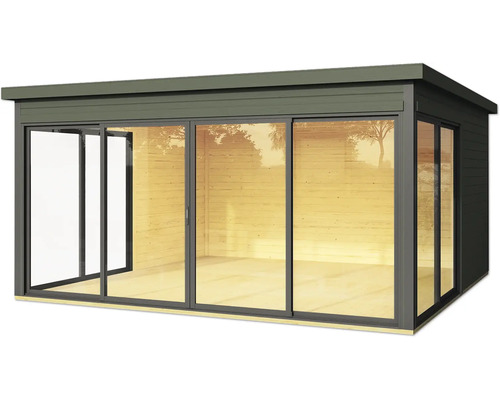 Abri de jardin avec portes coulissantes et toit plat