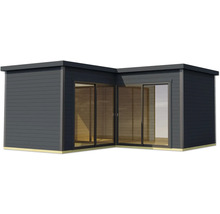 Abri de jardin avec portes coulissantes et revêtement en bois