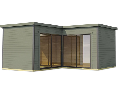 Abri de jardin avec portes coulissantes et toit plat